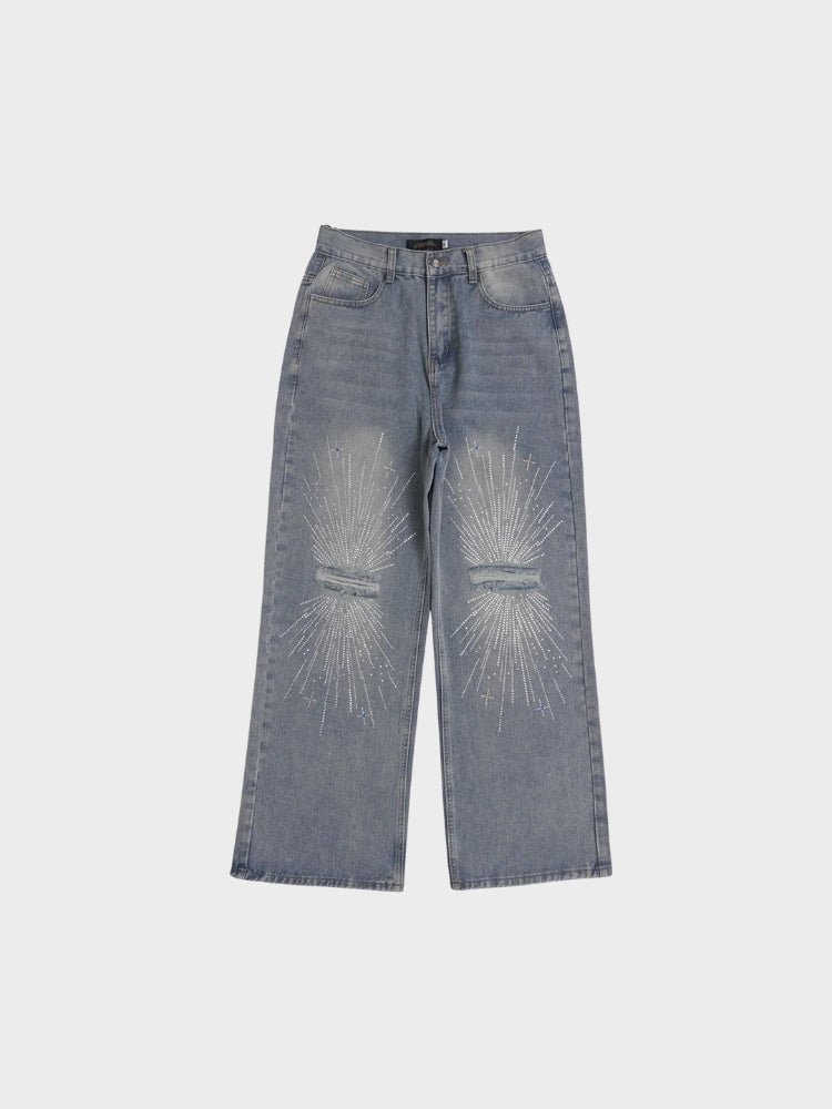 DCRB Ripped Rhinestone Baggy Jeans