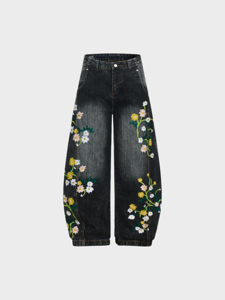 DCRB Baggy Washed Flower Denim Jeans