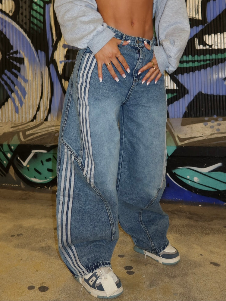 DCRB Striped Barrel Denim Jeans