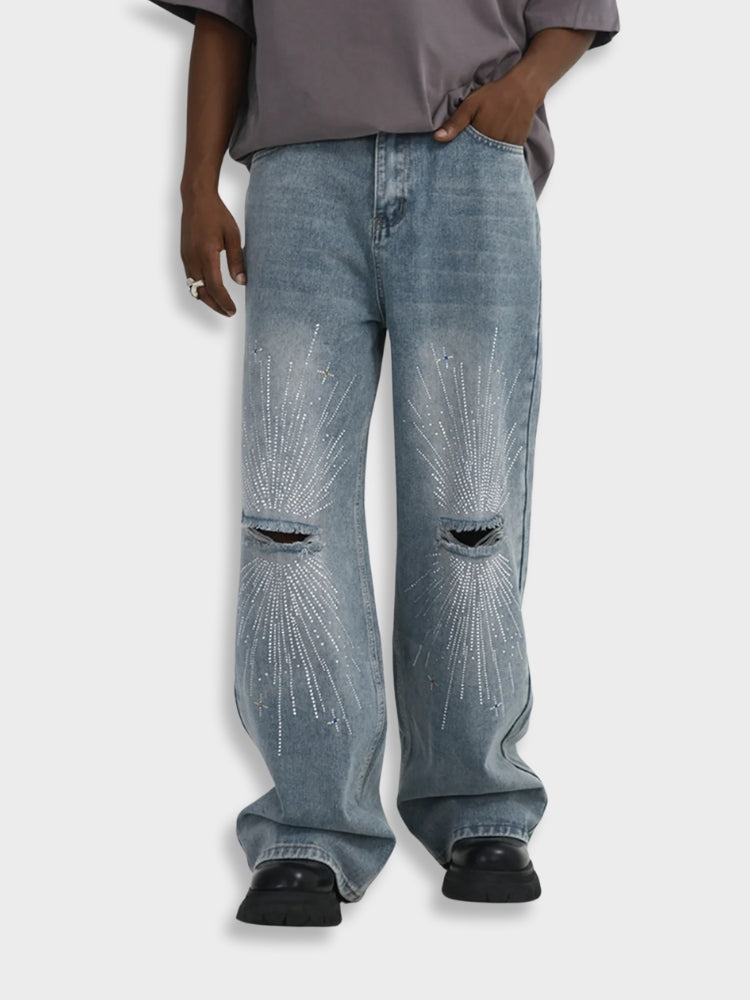 DCRB Ripped Rhinestone Baggy Jeans
