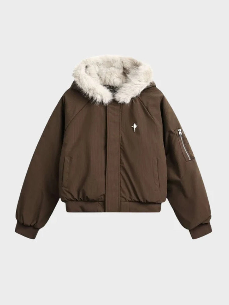 DCRB Boxy Fit Padded Coat with Fur Hoodie