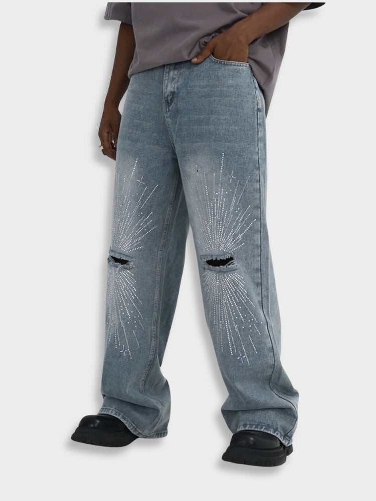 DCRB Ripped Rhinestone Baggy Jeans