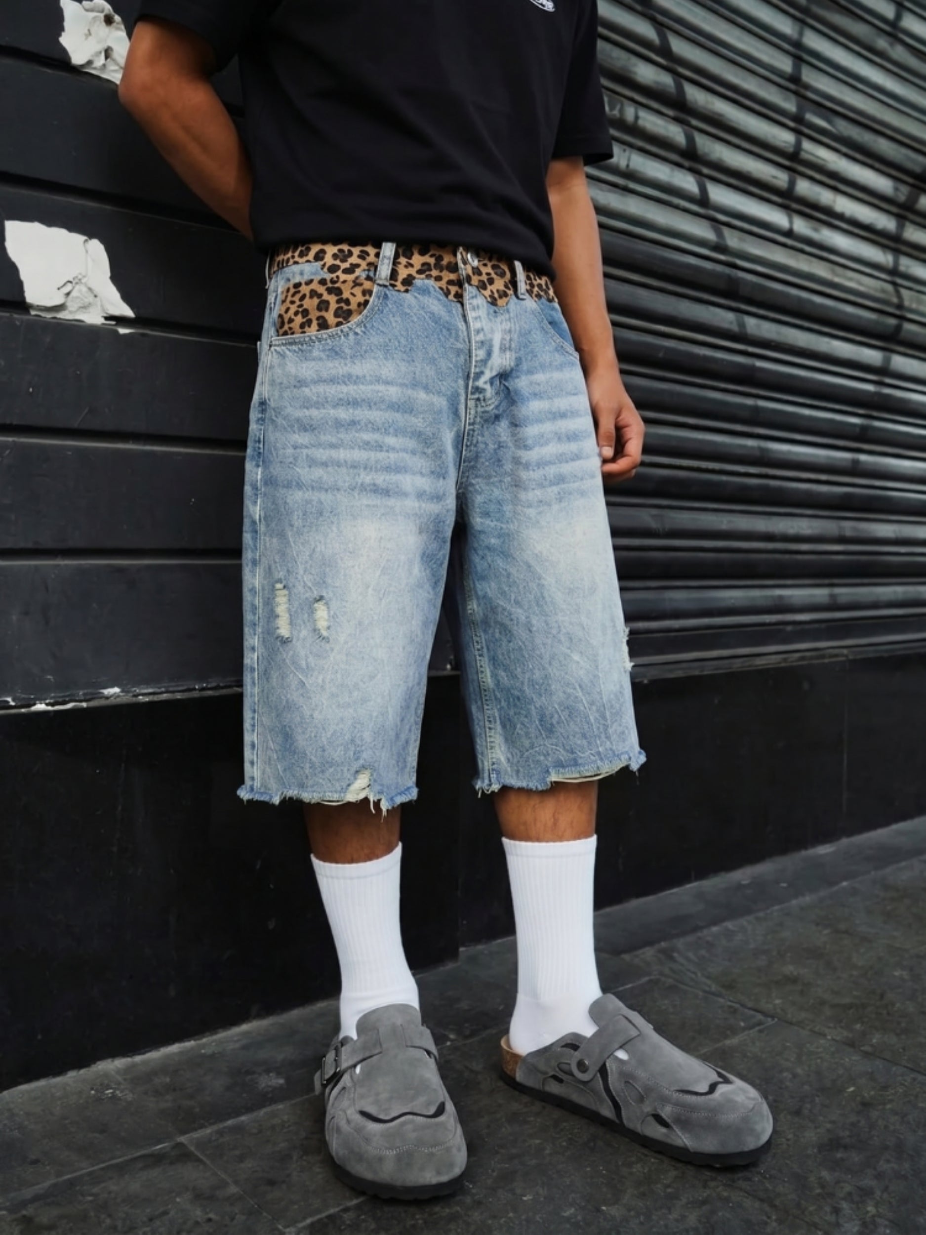DCRB Ripped Leopard Denim Jorts