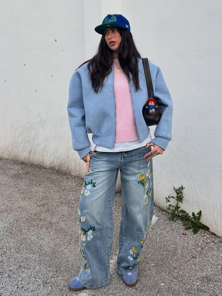 DCRB Baggy Washed Flower Denim Jeans