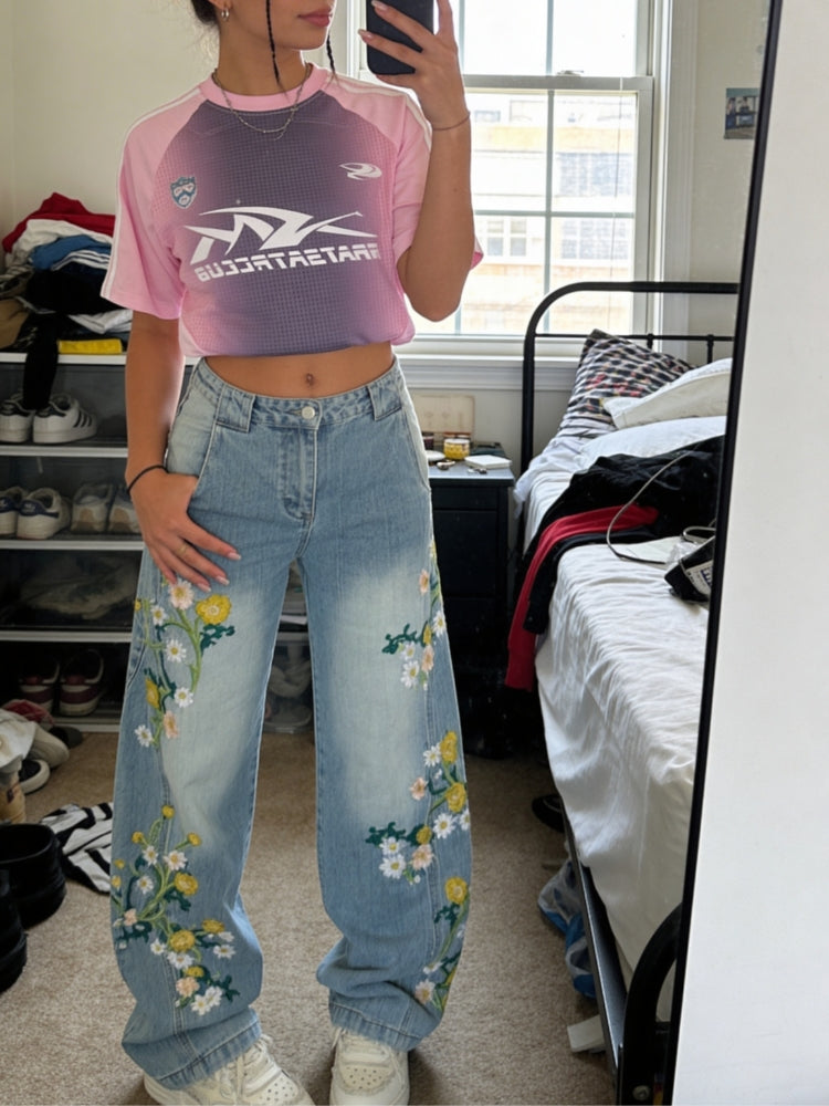 DCRB Baggy Washed Flower Denim Jeans