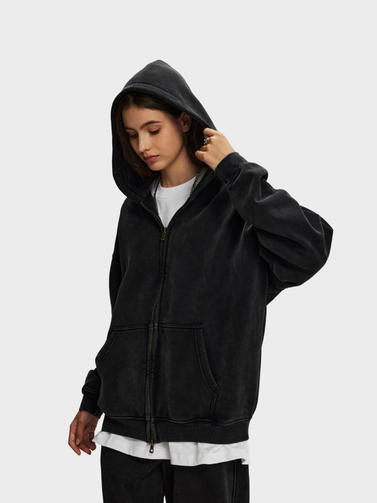 Decarba Washed Hoodie with Zipper