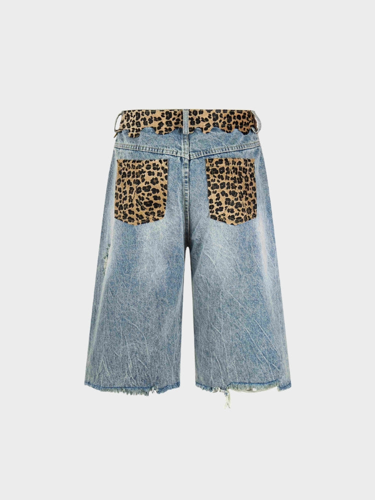 DCRB Ripped Leopard Denim Jorts