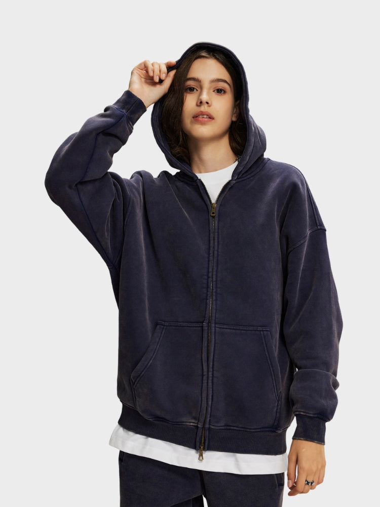 Decarba Washed Hoodie with Zipper