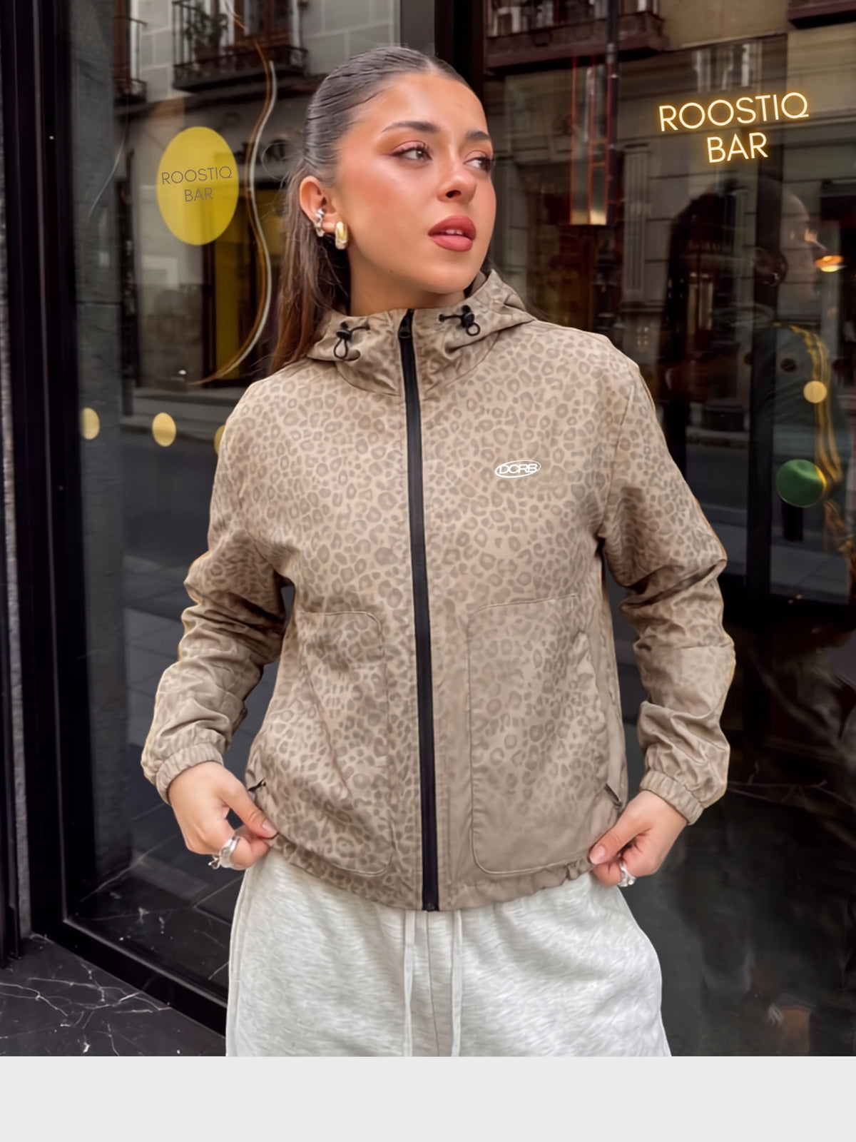 DCRB Beige Water Reactive Cheetah Rain Jacket