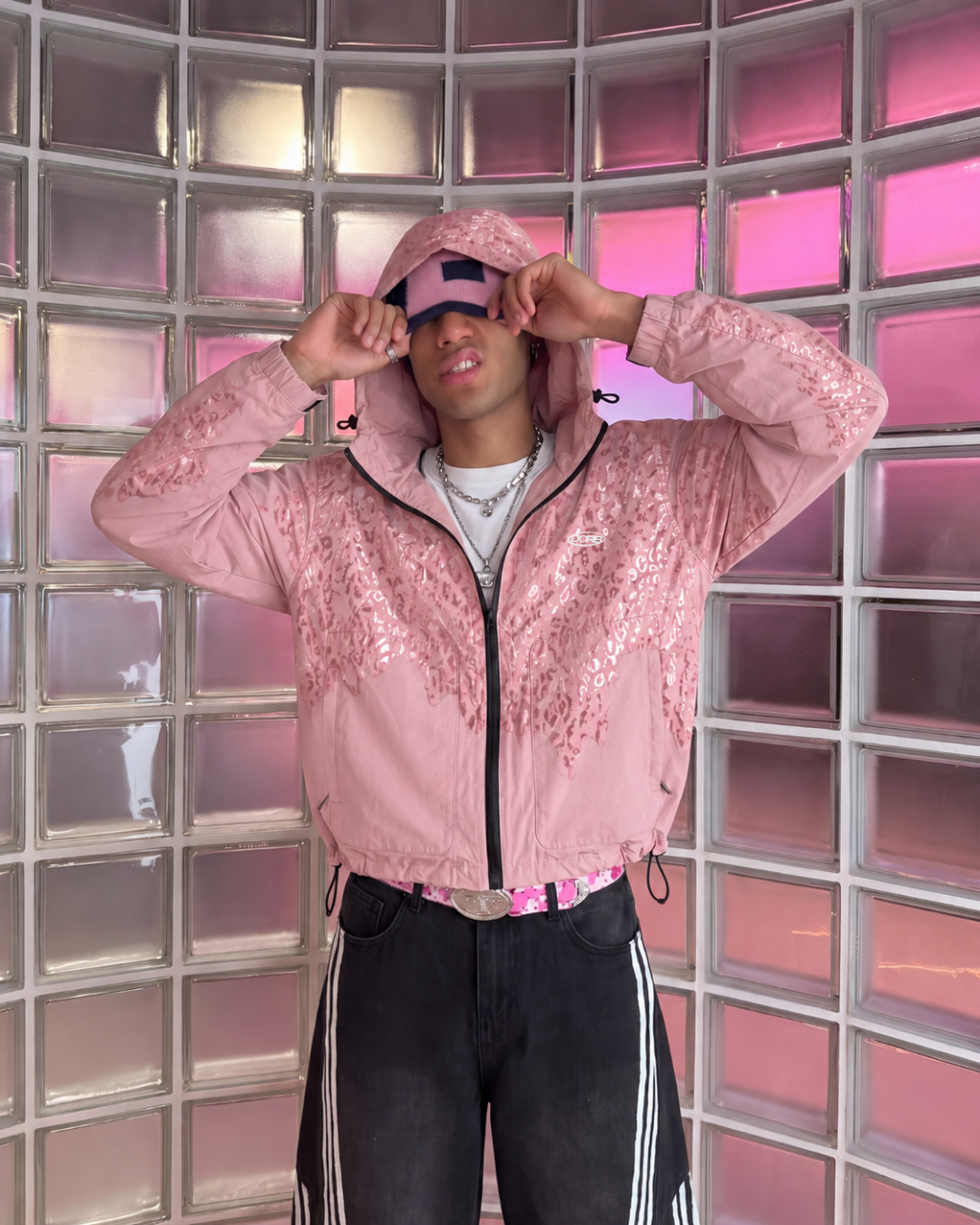 DCRB Pink Water Reactive Cheetah Rain Jacket
