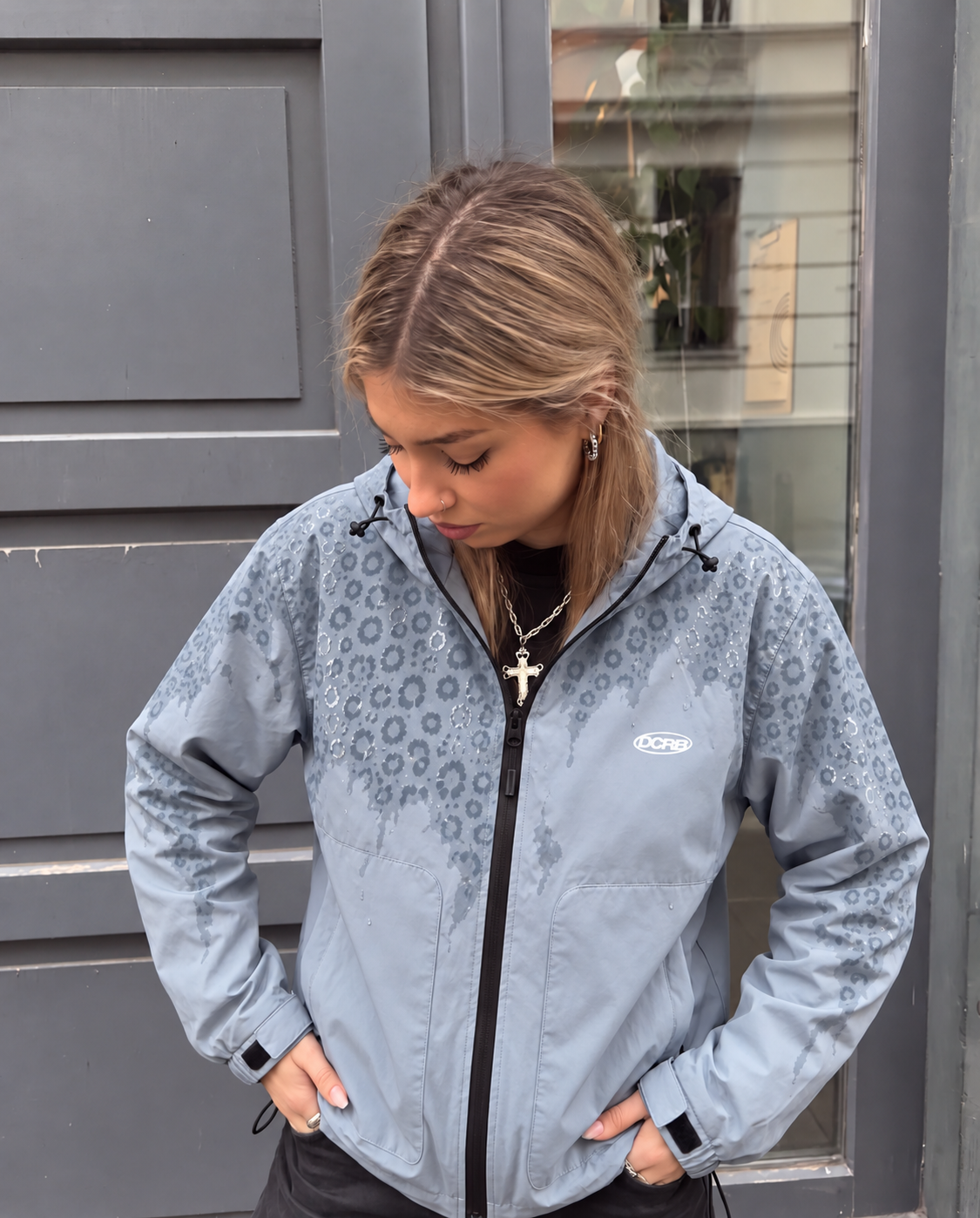 DCRB Blue Water Reactive Cheetah Rain Jacket