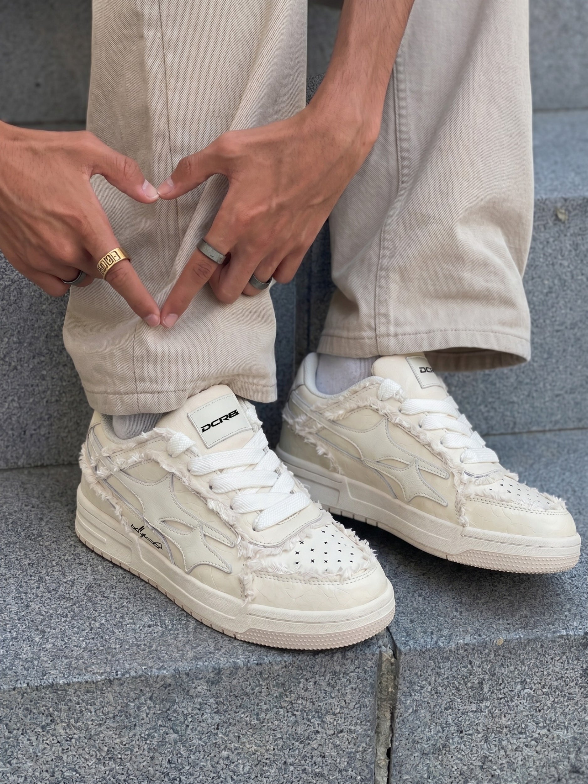 DCRB Ivory Croc Low Sneakers