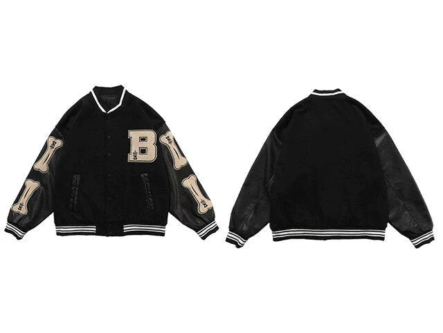 Vintage Varsity Jacket Bone Black