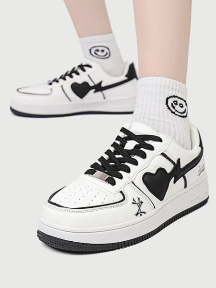 Clean White Retro Heart Sneakers