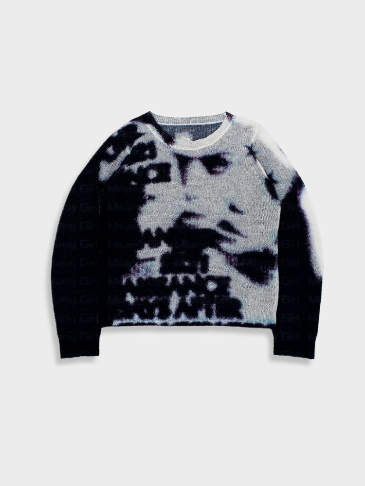 Distressed Faces Knitted Sweater