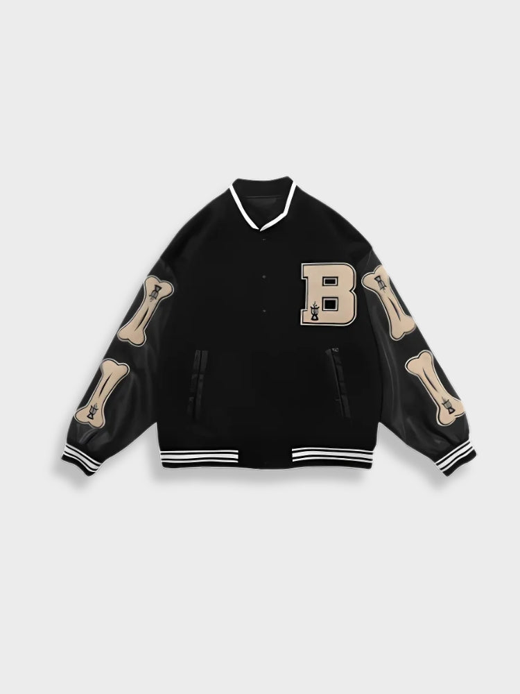 Vintage Varsity Jacket Bone Black