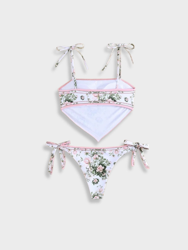 Flowered Cover Top Bikini Set