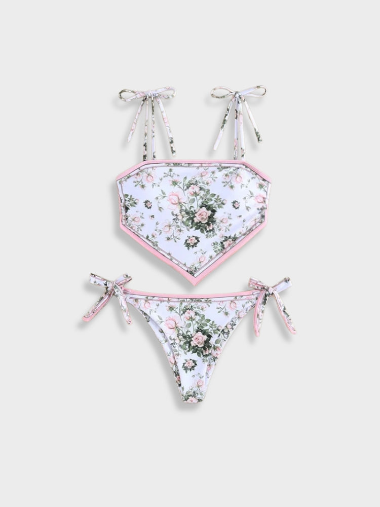 Flowered Cover Top Bikini Set